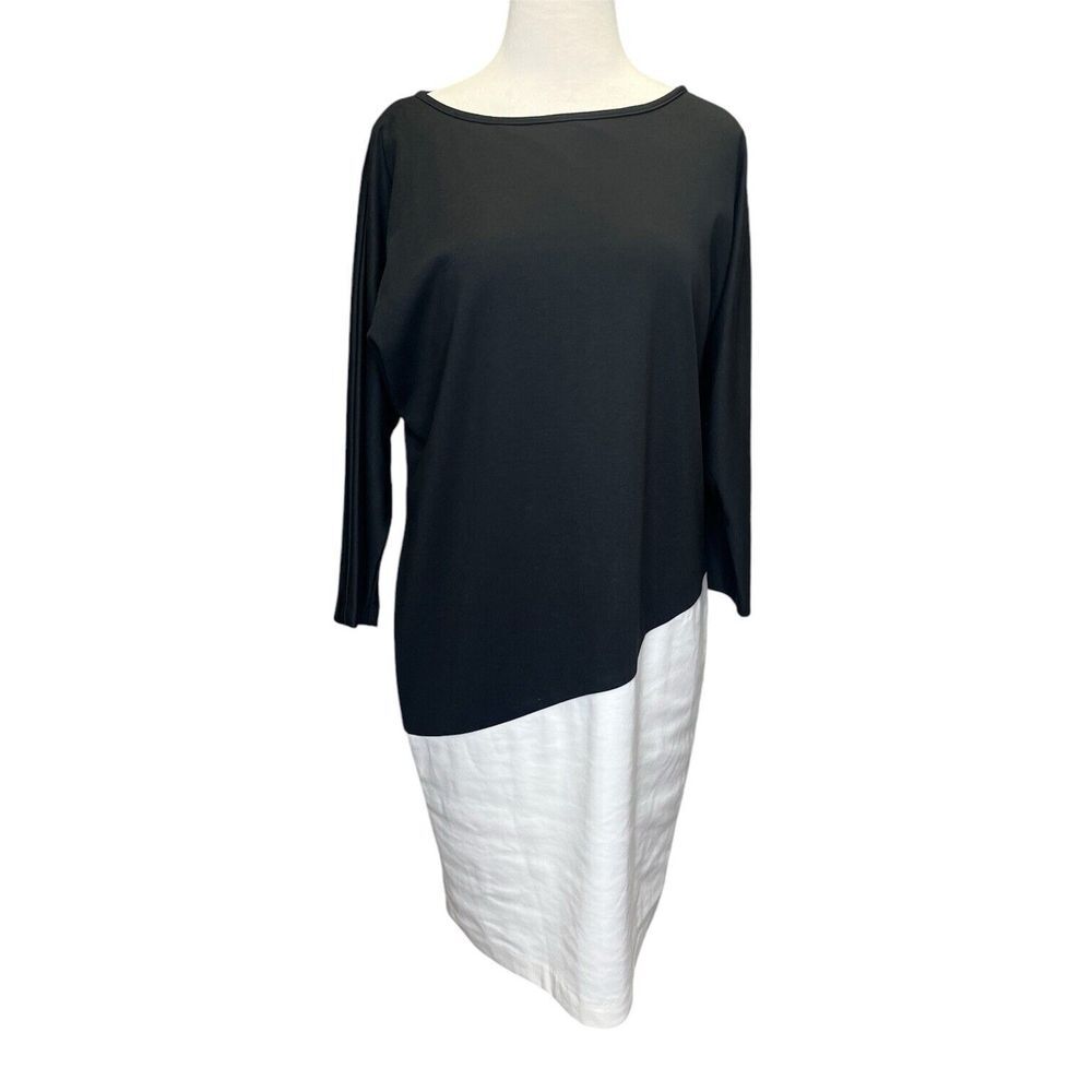 GUMPS San Francisco sz 12 Colorblock Dress Black White Lagenlook Dolman Modern